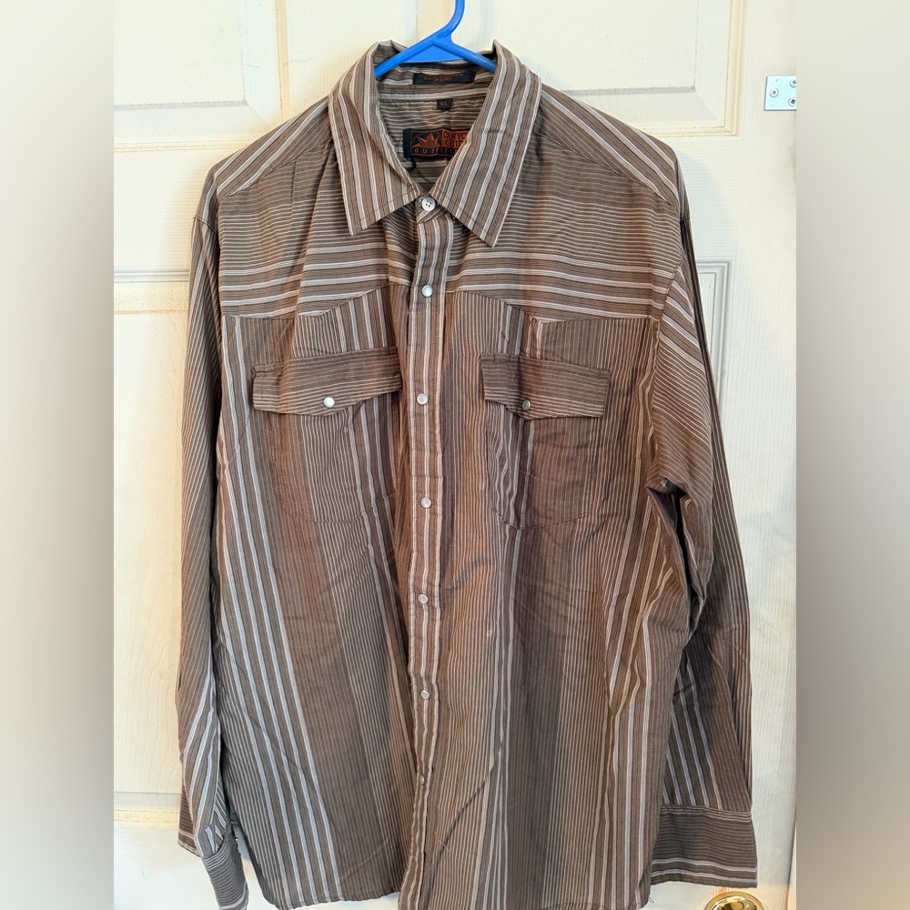 Men's Brown Striped Button-Up Shirt